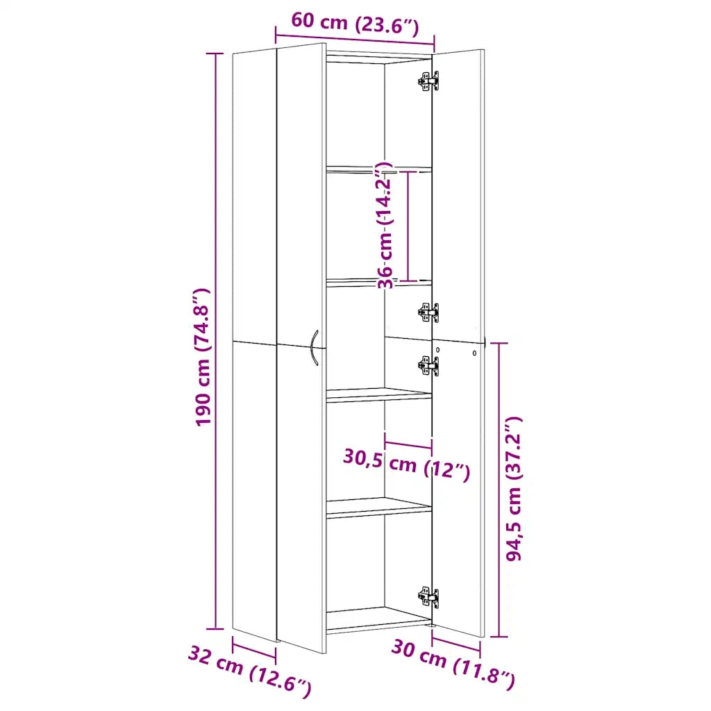 Armadio per Ufficio Nero 60x32x190 cm in Legno Multistrato 800298