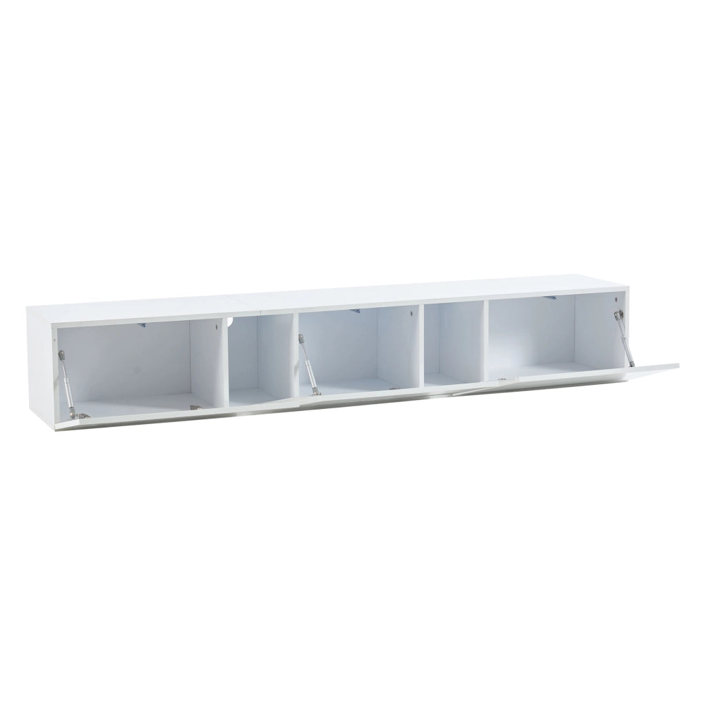 Mobile TV da Parete con 3 Ante a Ribalta e LED; Bianco Lucido; Stile Moderno; in Pannello Truciolare; 180×35×30 cm