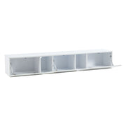 Mobile TV da Parete con 3 Ante a Ribalta e LED; Bianco Lucido; Stile Moderno; in Pannello Truciolare; 180×35×30 cm