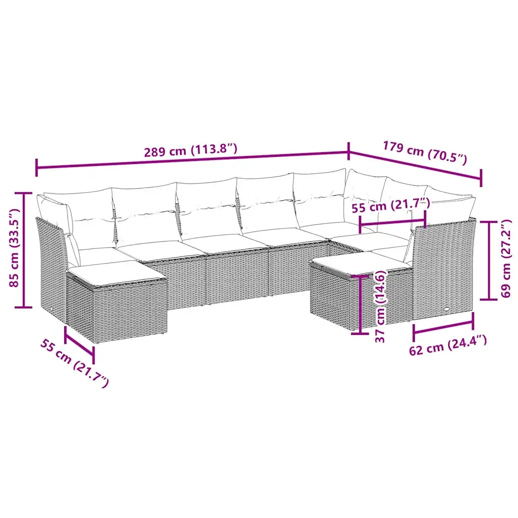 Set Divani da Giardino 9pz con Cuscini Marrone in Polyrattancod mxl 113510
