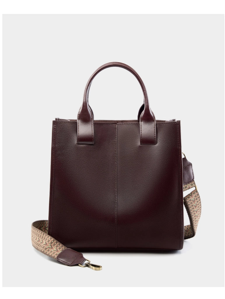 Borsa a tracolla da donna in vera pelle marrone con manico superiore