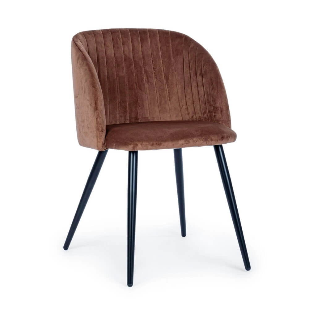 Set di 2 Sedie Imbottite in Velluto con Gambe in Acciaio - FELICIA