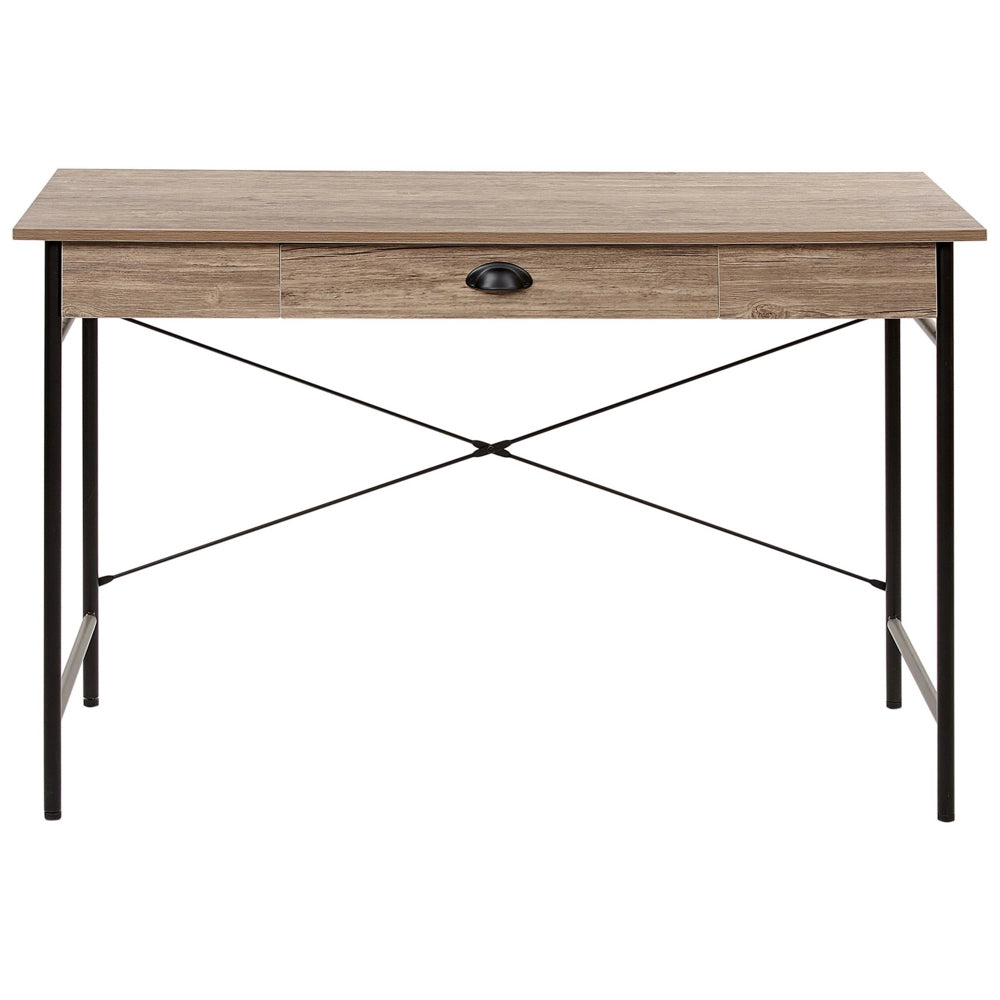 Set di mobili per ufficio libreria da scrivania in legno scuro con gambe in acciaio MDF nero, ripiani, cassetti, set moderno per l'home office