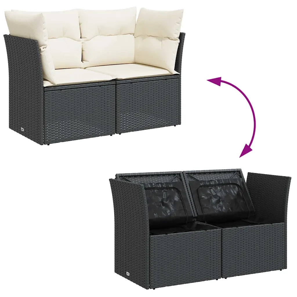 Divano da Giardino con Cuscini a 2 Posti-Sofa da Giardino-Divano da esterno Nero in Polyrattan 598604