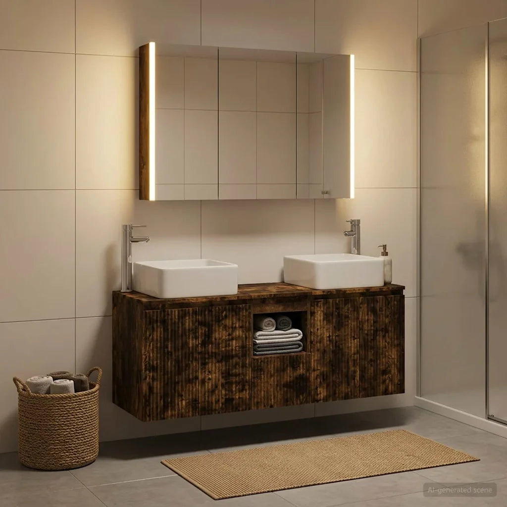 Set di Armadi da Bagno 4 pcs Rovere Fumo Legno ingegnerizzato 3406387