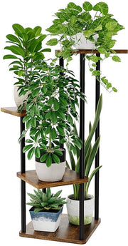 Supporto per piante in metallo con 4 livelli, angolo, per interno ed esterno, per terrazza, giardino, balcone, soggiorno, camera da letto, nero