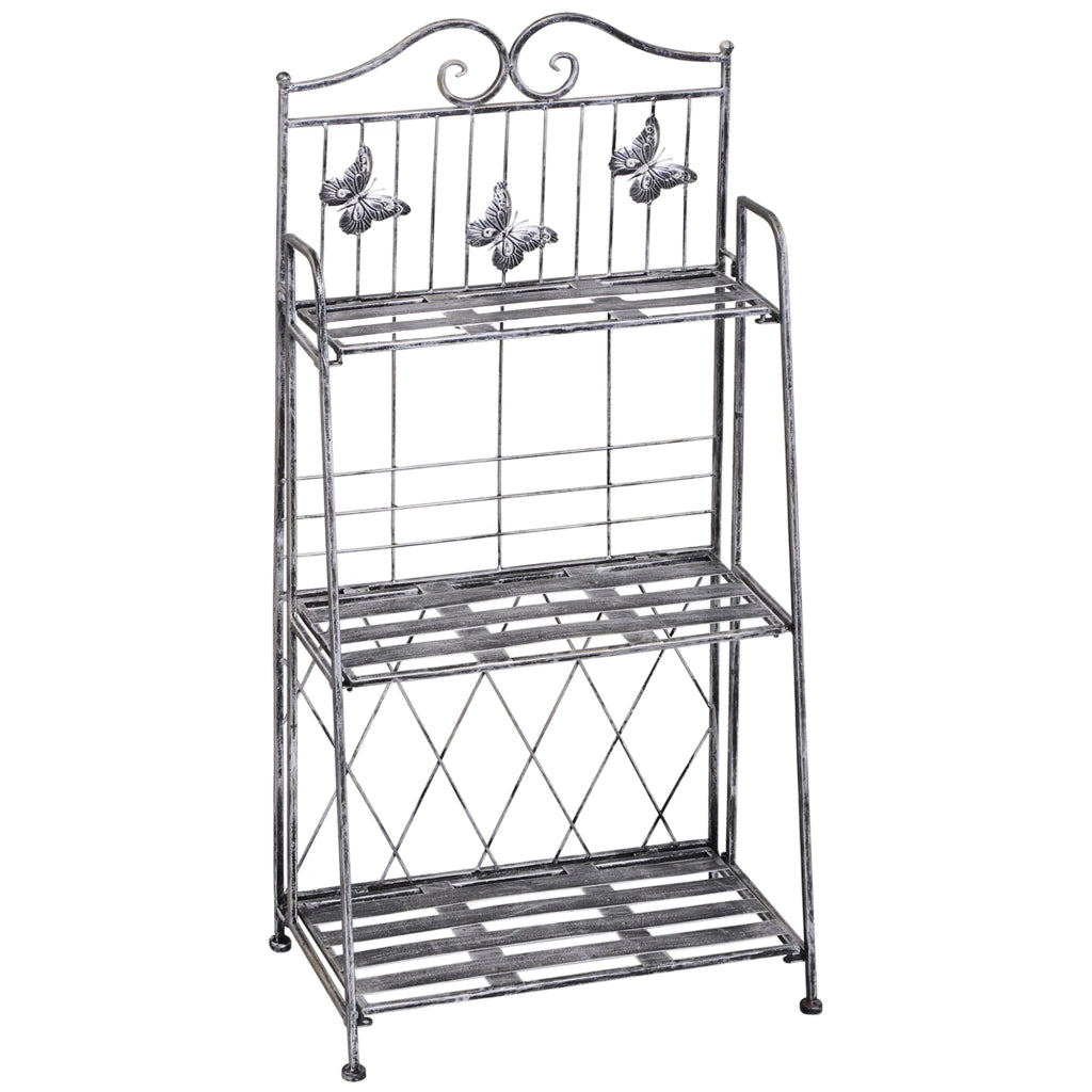 Scaffale Fioriera 3 Ripiani Pieghevole da Giardino Balcone Argento