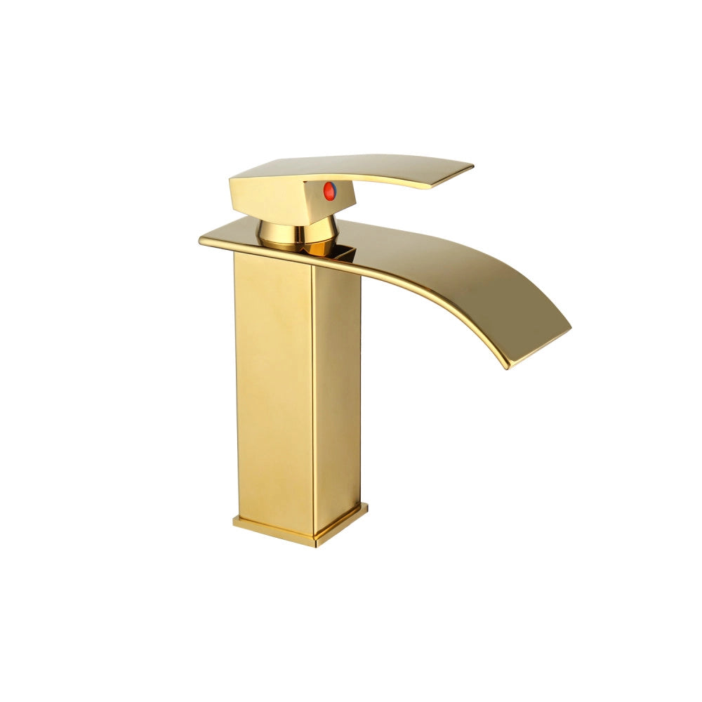 Trade Shop - Rubinetto Oro Da Bagno Design Moderno A Cascata Miscelatore Monocomando Dorato -