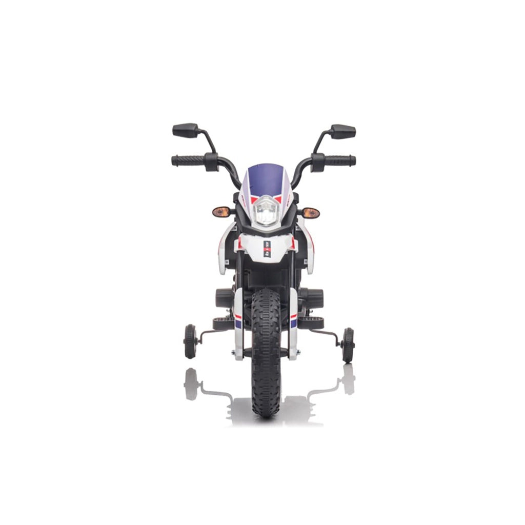 Moto Elettrica per Bambini Aprilia RX-125 Small 12V Cross Sedili In Pelle Luci Led Bluetooth Sospensioni a Molla Bianco