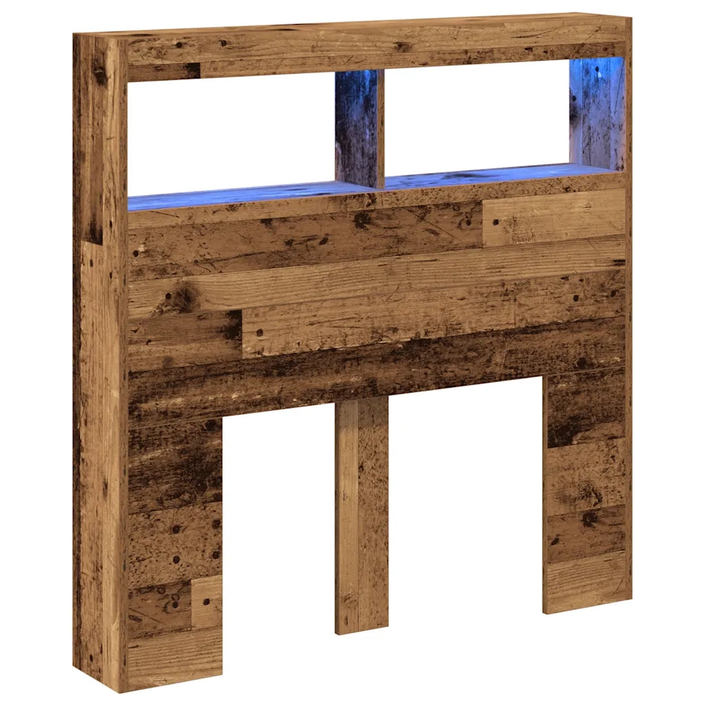 Testiera con Contenitore a LED-Testiera con Ripiani Legno Antico 100x17x102 cm