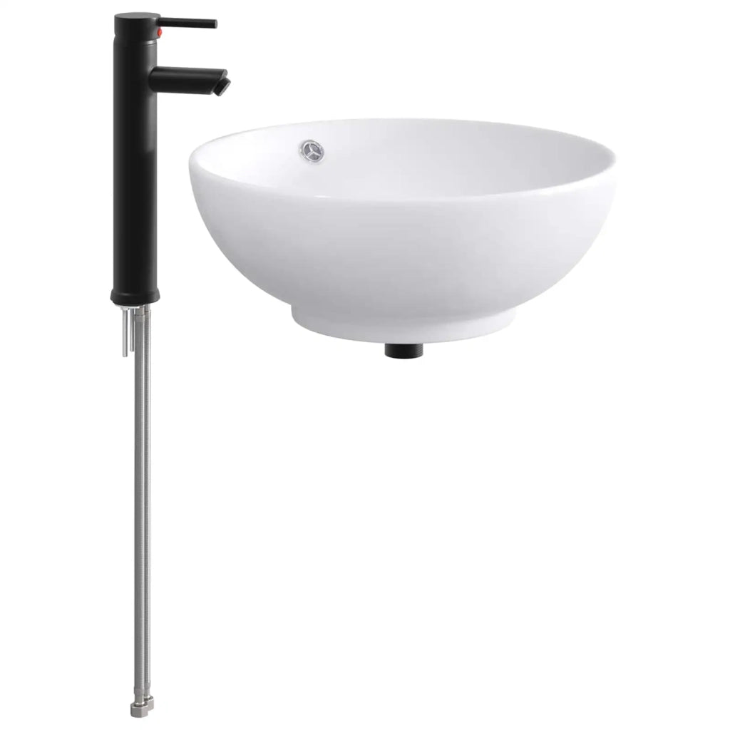 Lavabo con rubinetto e scarico Nero Opaco 44 x 44 x 16 cm 890247