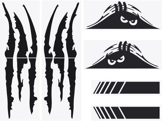 Etichette Auto Sticker con Orecchie - Riflettenti - Nero - Decorazione per Auto e Specchietti - 6 Pezzi