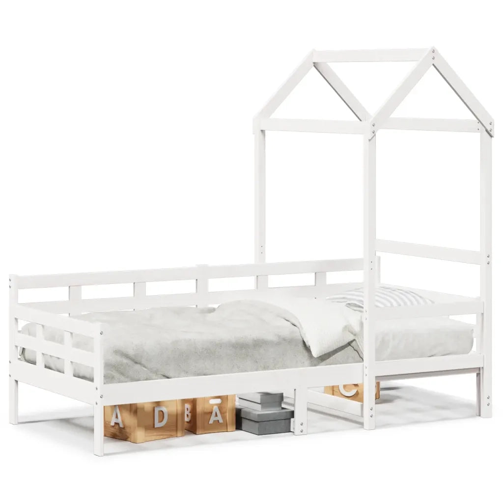 Letto singolo | Letto per adulti | Dormeuse con Tetto 80x200 cm Bianco in Legno Massello di Pino