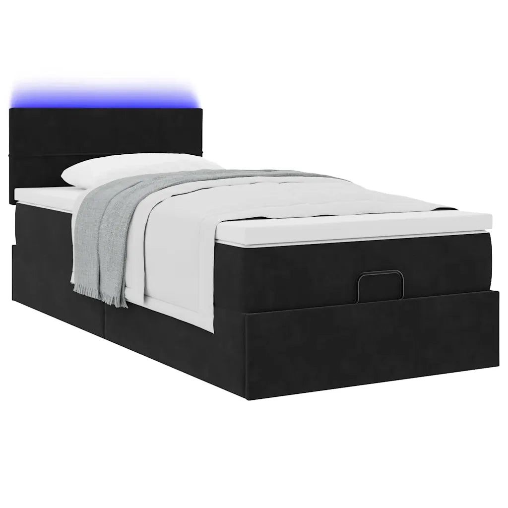 Struttura Letto Pouf con Materasso Nero 100x200 cm Velluto 3312604