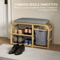 Panca Scarpiera da Ingresso 70x30x45 cm con Seduta Imbottita e Cesta Estraibile Design a Doghe Legno