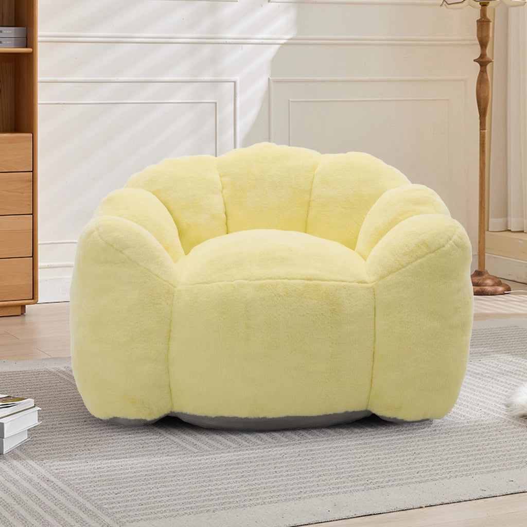 Poltrona pouf compatta a forma di loto con seduta morbida e leggera facile da spostare in tessuto peluche giallo