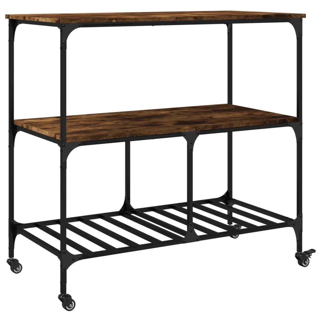 Carrello da Cucina Rovere Fumo 100x50x95cm in Legno Multistrato 842308