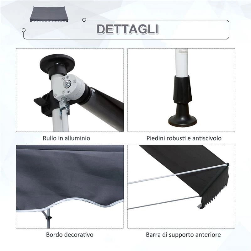 TENDA DA SOLE A BRACCI CON MANOVELLA 300 X 150 CM COLORE GRIGIO