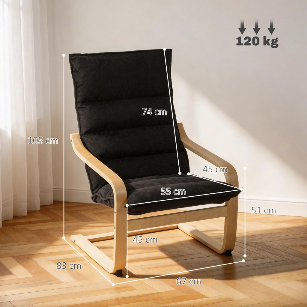 Poltrona Moderna con Schienale Alto Imbottita e Rivestimento in Velluto ¨C Zephmum ¨C 67x83x105 cm Nero