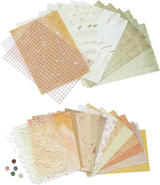 Set di 46 fogli di carta per scrapbook strutturata, reticolo, accessori per junk journal, cartone boho, materiali per scrapbooking estetici - Grande varietà per attività di creatività