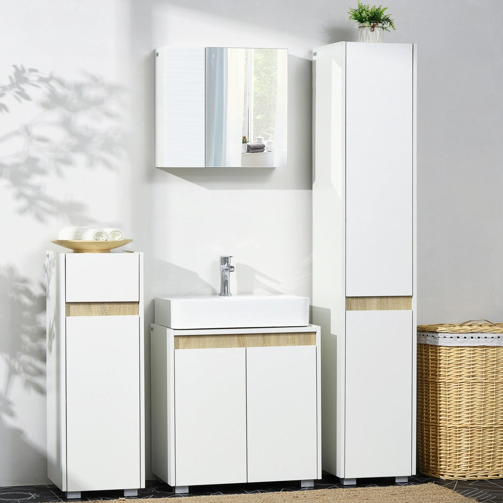 Armadio a Specchio da Bagno in Truciolato e Vetro con 4 Ripiani Regolabili e Design a Muro, 48x15x45 cm, Bianco