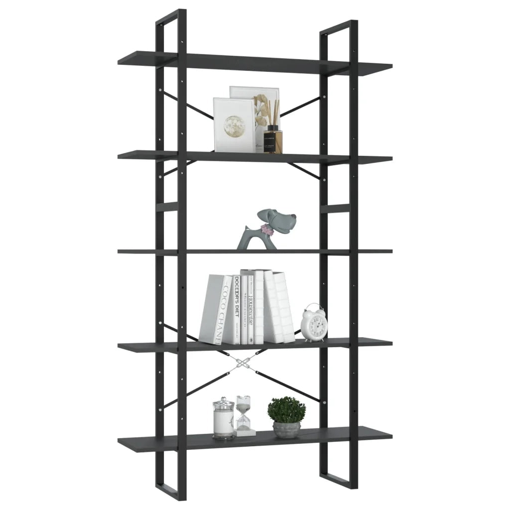 Libreria a 5 Ripiani-Scaffale per Libri-Mobile di Stoccaggio Grigia 100x30x175 cm in Legno Multistrato