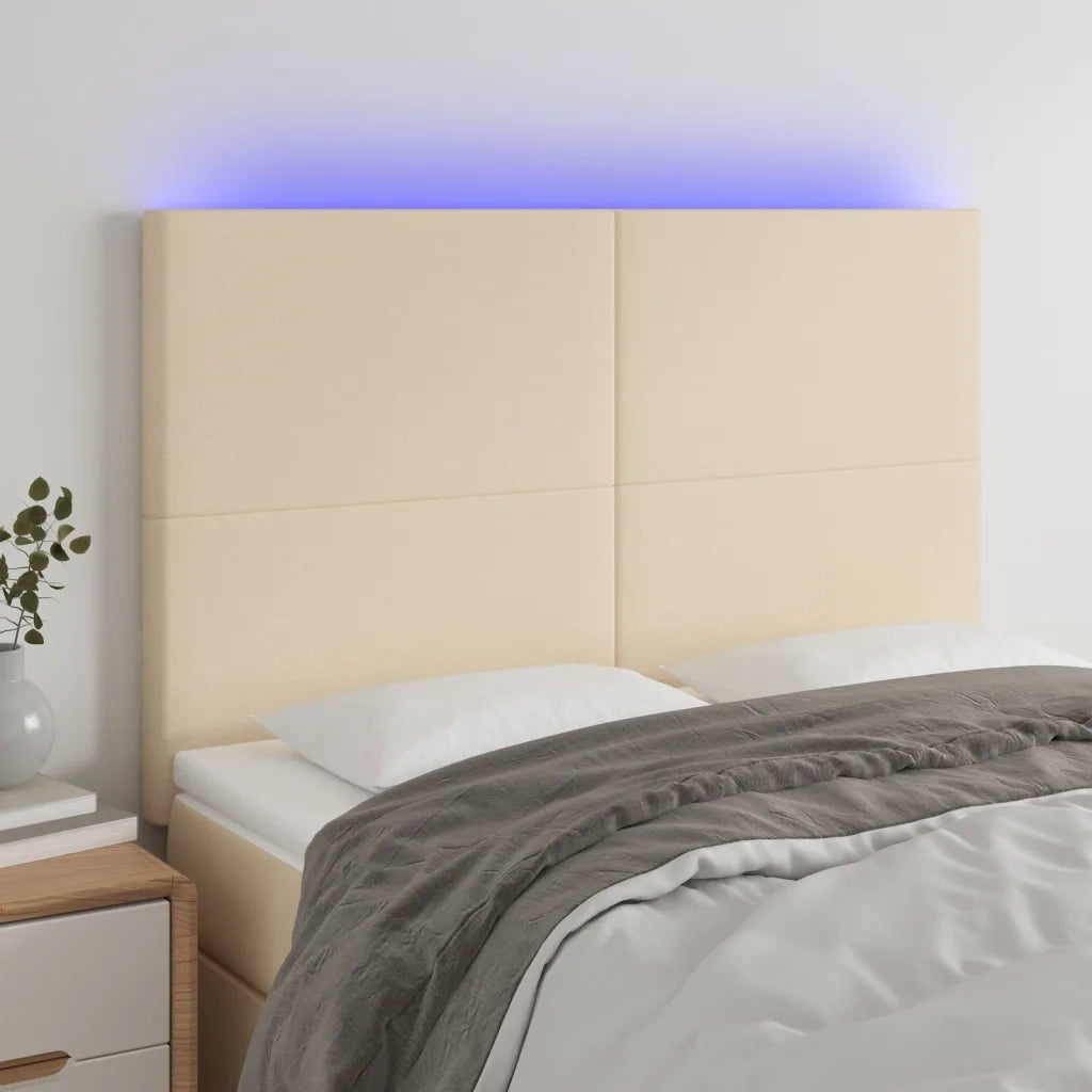 Testiera | Testata a LED Crema 144x5x118/128 cm in Tessuto