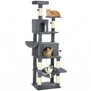 Tiragraffi per Gatti con Piattaforma, Torre e Cuscino ¨C Zephmum ¨C 60x48x202 cm Grigio