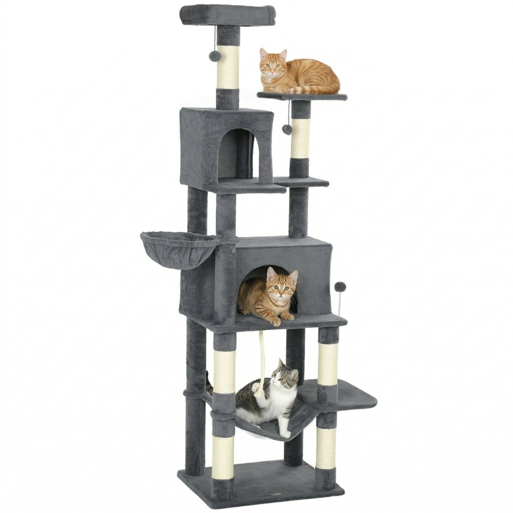 Tiragraffi per Gatti con Piattaforma, Torre e Cuscino ¨C Zephmum ¨C 60x48x202 cm Grigio