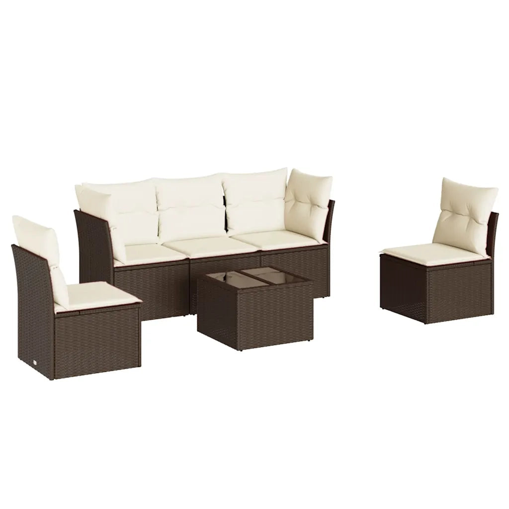Set Divano da Giardino 6 pz con Cuscini Marrone in Polyrattan 3249202