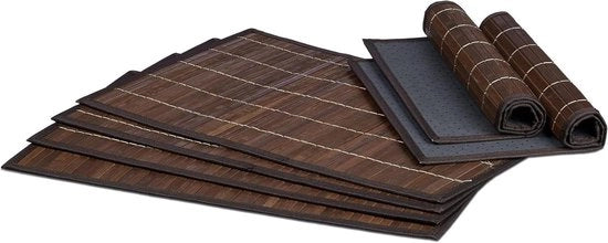 Set di assorbitori per piatti da 6 pezzi - Bambù - Fondi antiscivolo - Lavabile - 30 x 45 cm - Sottopiani in legno - Miele