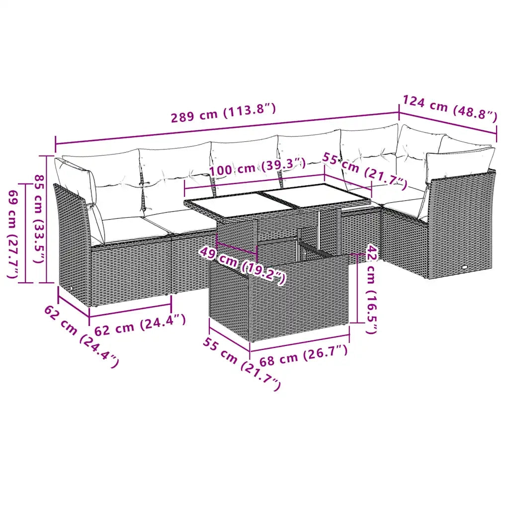 Set Divani da Giardino 7 pz con Cuscini Marrone in Polyrattan 3266604