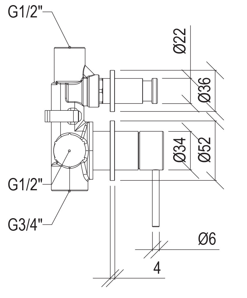 Miscelatore Rubinetto Monocomando per Doccia da Incasso con Deviatore Nero Tevere