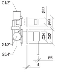 Miscelatore Rubinetto Monocomando per Doccia da Incasso con Deviatore Nero Tevere