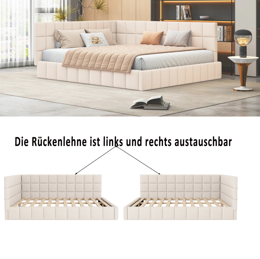 Letto da giorno imbottito 160x200 cm in tessuto; beige; con rete a doghe