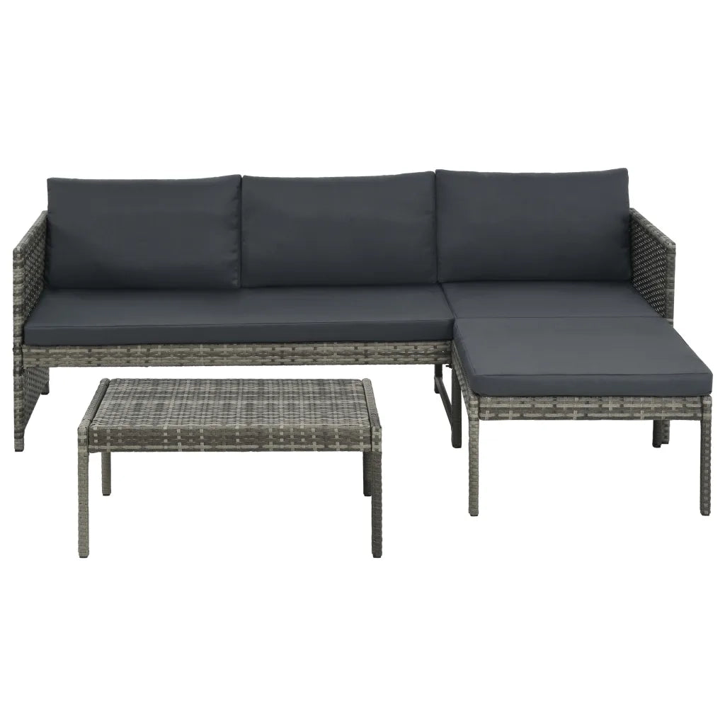 Set Divani da Giardino 3 pz con Cuscini in Polyrattan Grigio 44480
