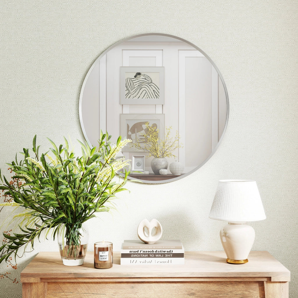 Wandspiegel, modernes Design, 61 x 61 cm, Silber
