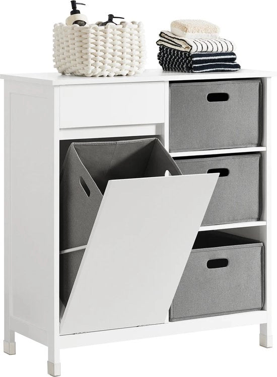 Cassettiera da bagno - Cassetta da stiro inclinabile - Mobili da bagno con cassetta da stiro - Bianco Grigio - MDF - 38 x 80 x 91 cm