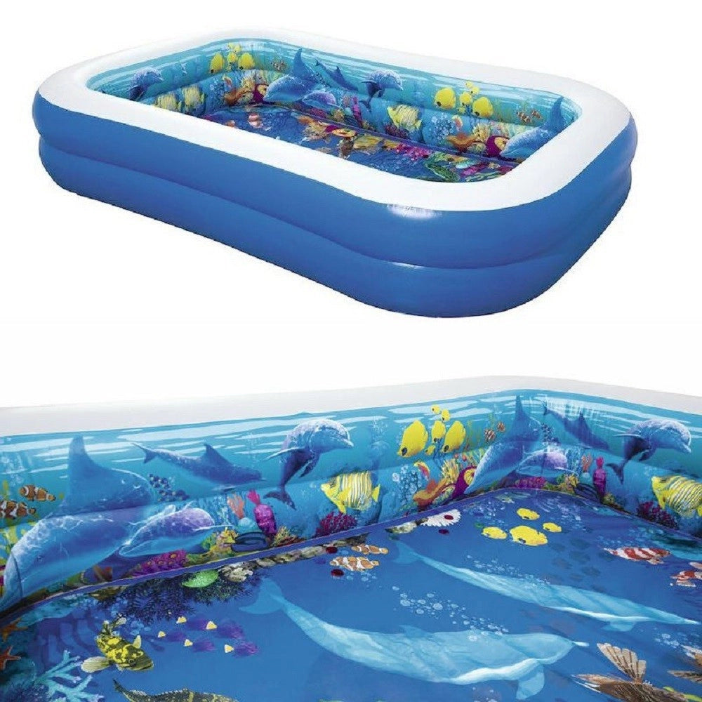 Trade Shop - Piscina Avventura Marina 3d 262x175x51cm Rettangolare 2 Anelli Occhialini 3d 54177 -