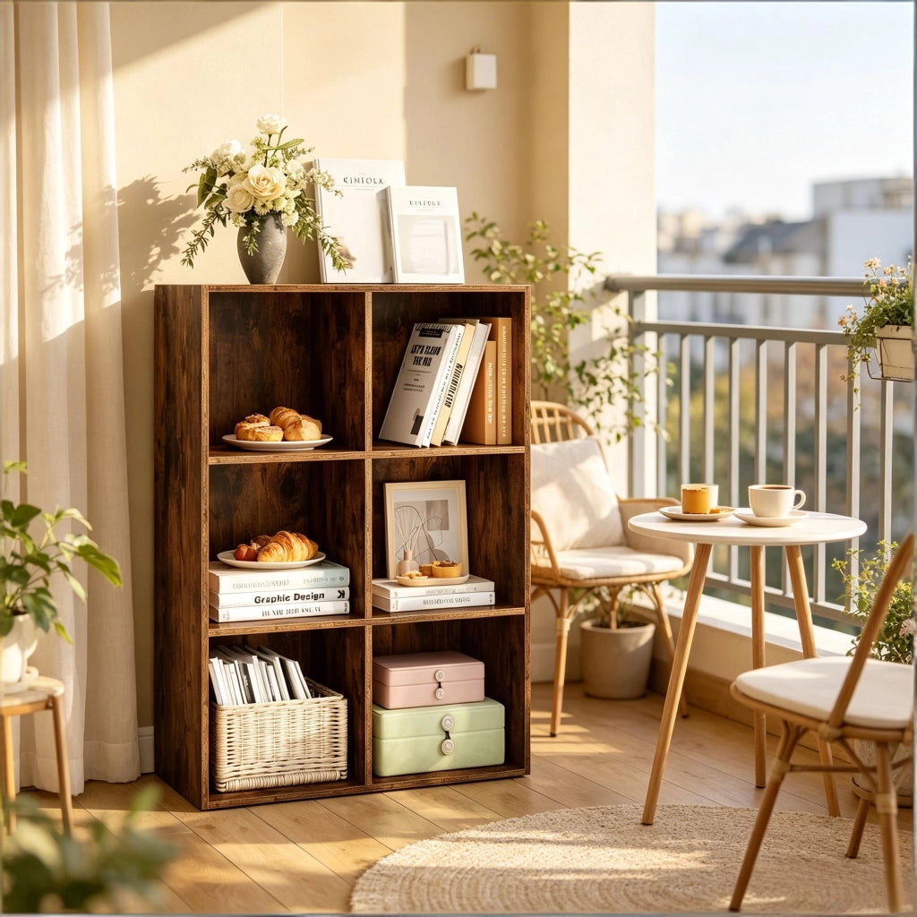 Libreria a cubi 6 vani in legno ingegnerizzato color marrone rustico 59,6x89x29 cm