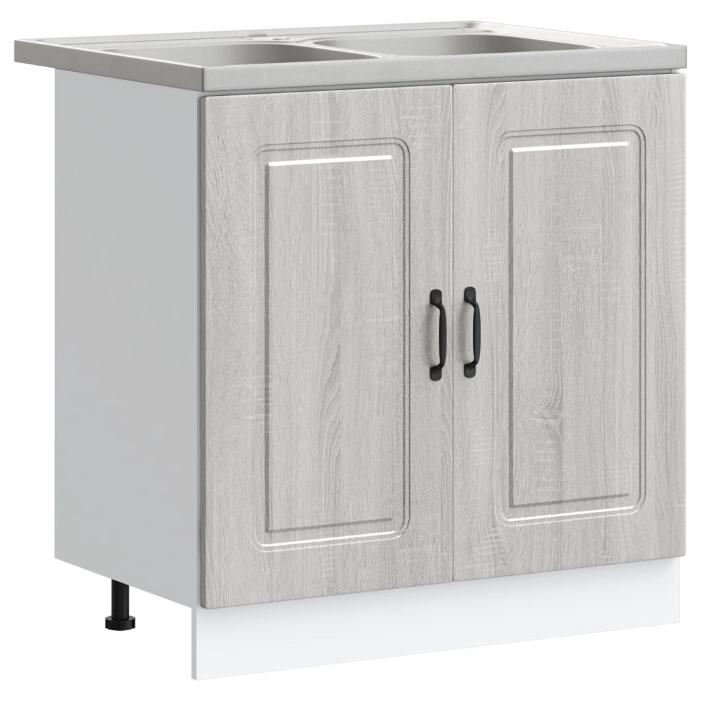 Armadio da Cucina  'Kalmar'con Doppi Lavelli Grigio in Legno Ingegnerizzato