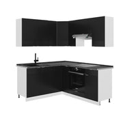 Cucina angolare completa Fame-Line Nero rigato/Bianco 190 x 60 cm, PL Antracite Vicco
