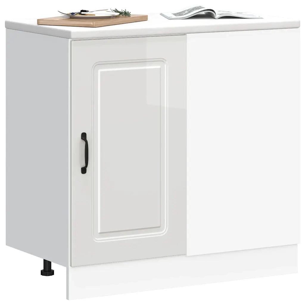 Mobiletto da cucina-Armadio da cucina "Kalmar" Bianco lucido in legno ingegnerizzato 820642
