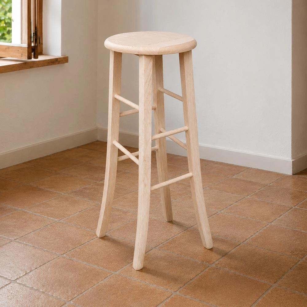 Sgabello da bar tondo in legno grezzo da dipingere h 80 cm gambe curve