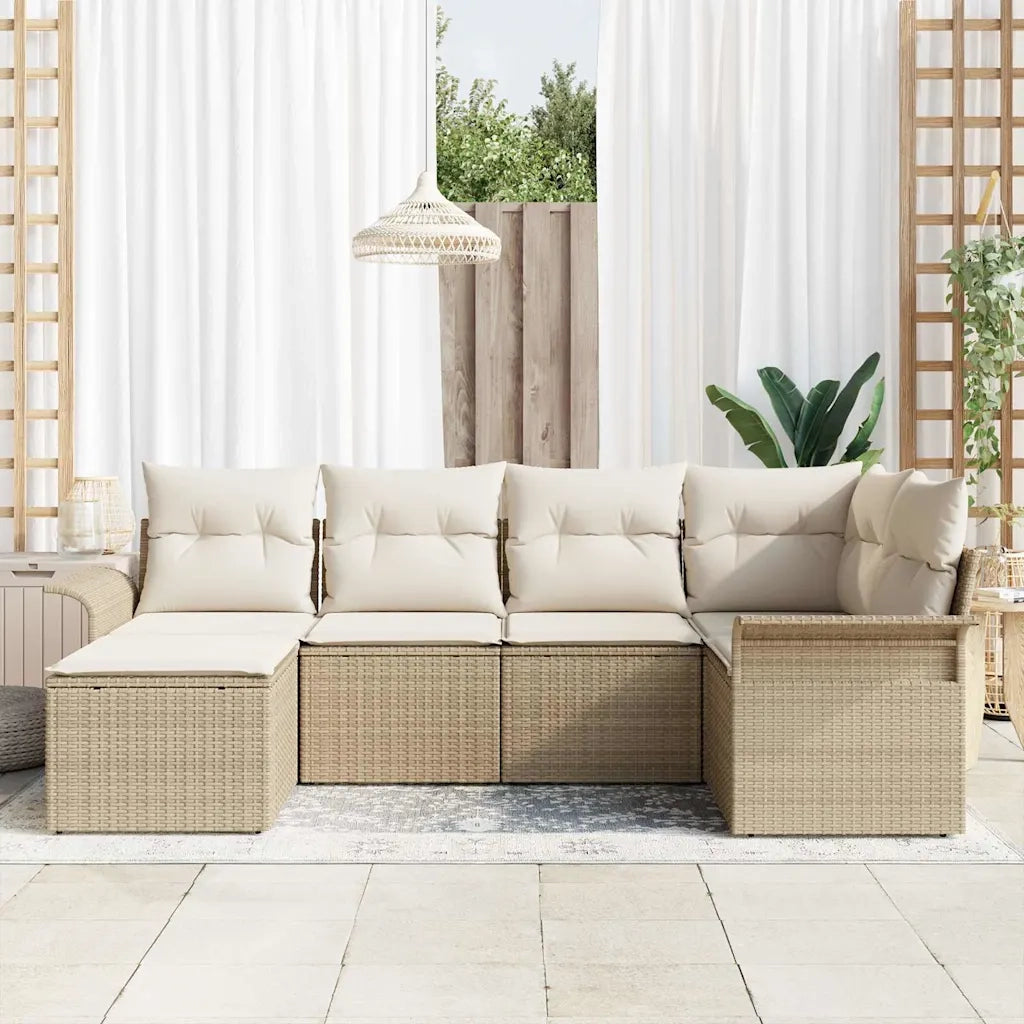 Set Divano da Giardino con cuscino 6 pcs Beige polyrattan