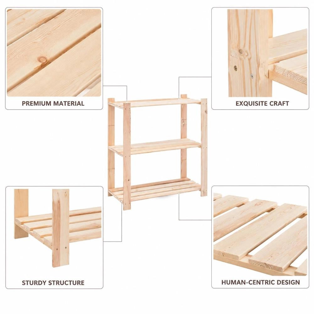 Storage Rack With 3 Shelves 80x38x90 Cm Solid Pine Wood 150 Kg