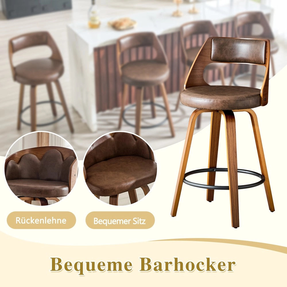 Set 2 Sgabelli da Bar con Schienale ¨C MINIMAL ¨C Legno e Ecopelle, 92 cm