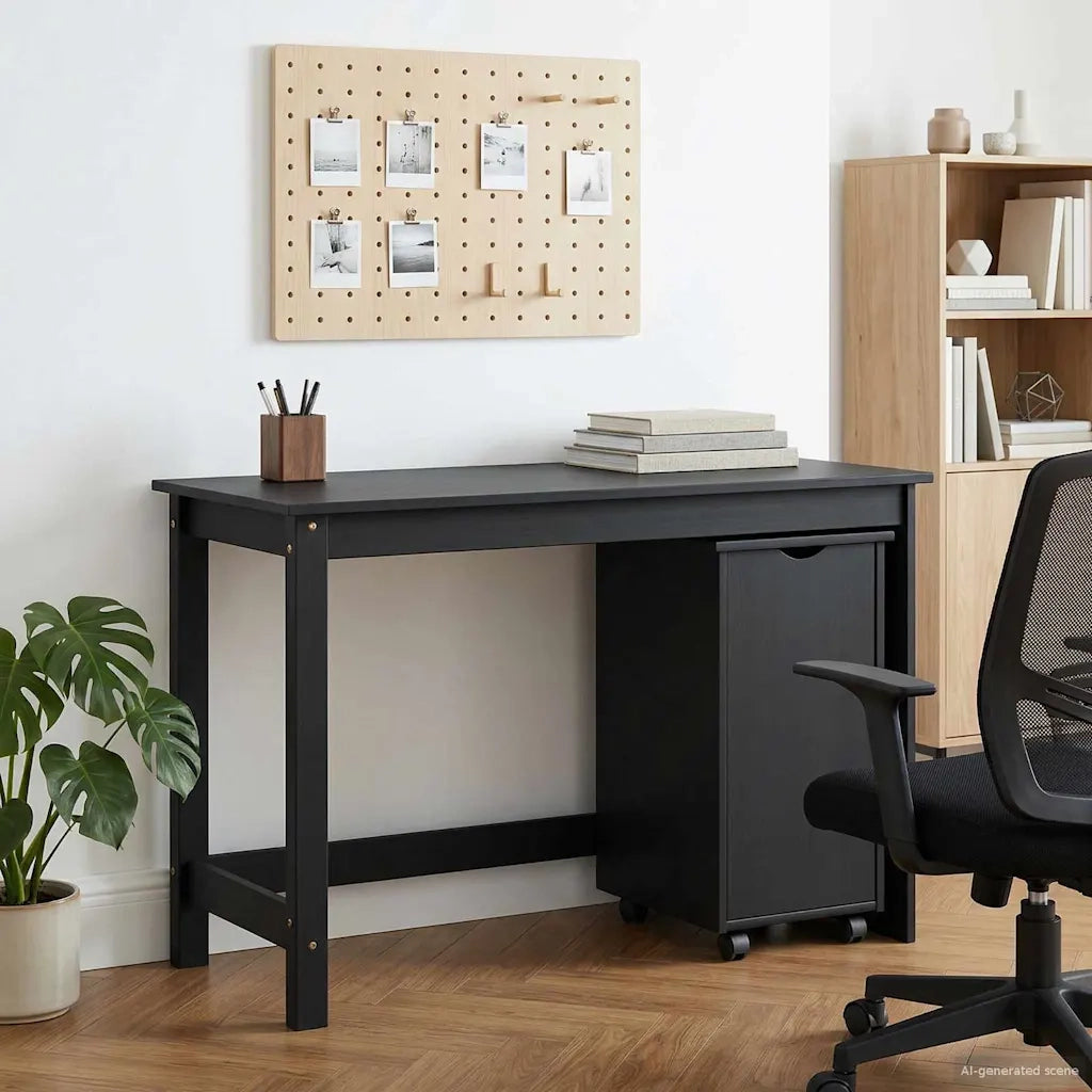 Set di Scrivania e Armadietto 2 pz Nero Legno Massello di Pino 3438783