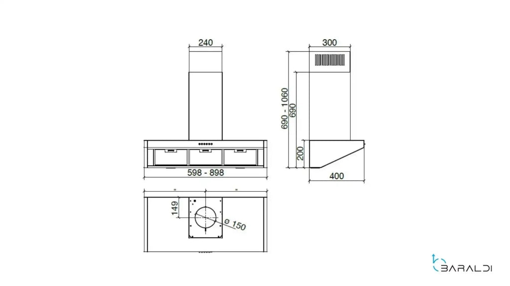 Cappa a parete BANKIA cm 60 - Inox - 700 m3/h