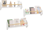 Libreria da Parete per Bambini, 3 Mensole per Cameretta, Porta Libri e Giocattoli, Libreria Sospesa in Pino e MDF, Bianco